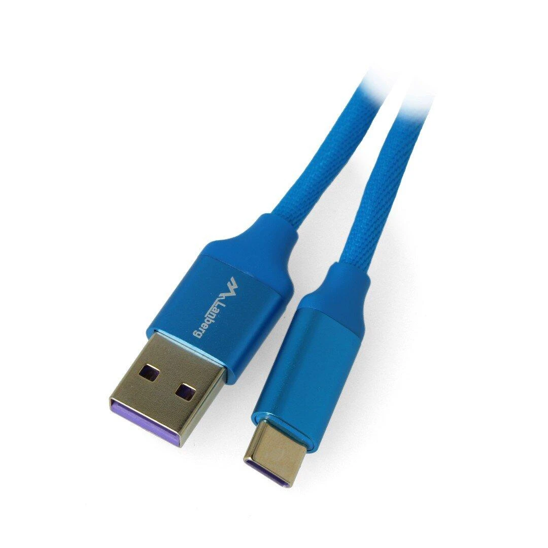 LANBERG CA-USBO-21CU-0010-BL Premium laidas USB-C M A M 2.0 1M Mėlyna Super Charge