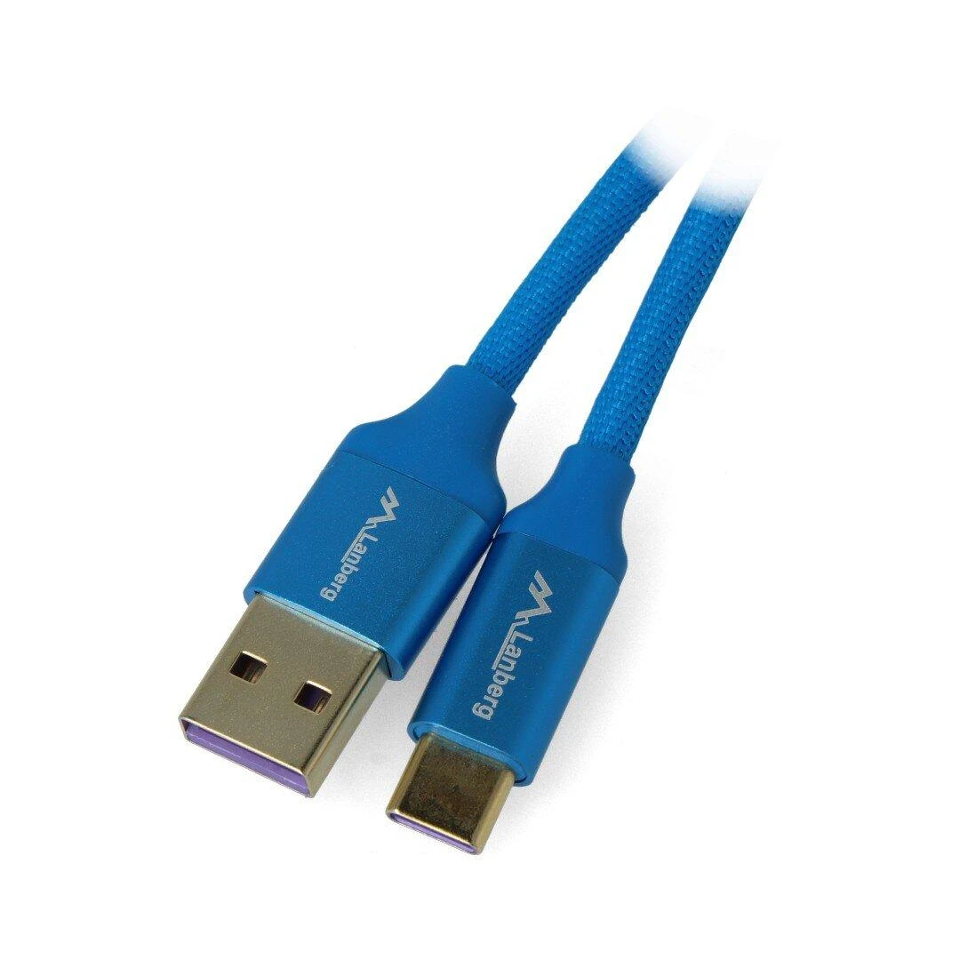 LANBERG CA-USBO-21CU-0005-BL Premium laidas USB-C M A M 2.0 0.5M Mėlyna Super Charge