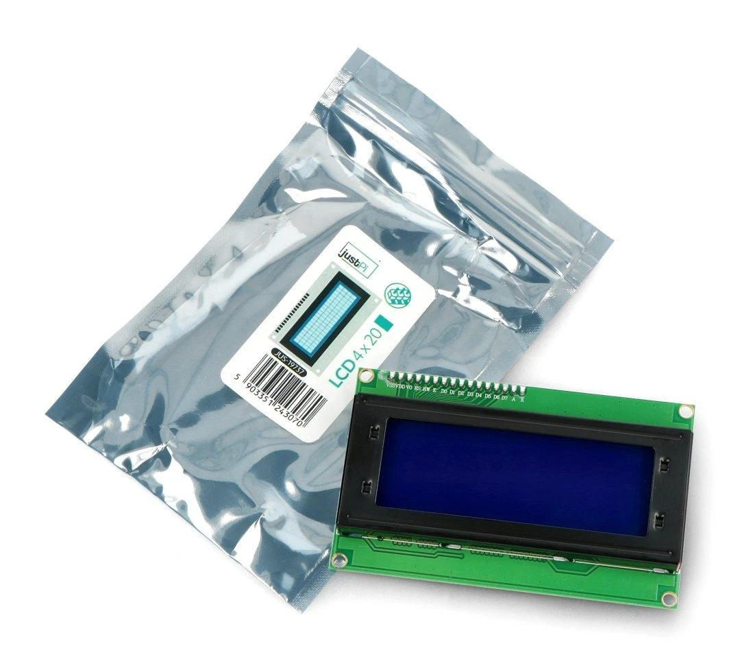 LCD 4x20 simbolių mėlynos spalvos su jungtimis - justPi