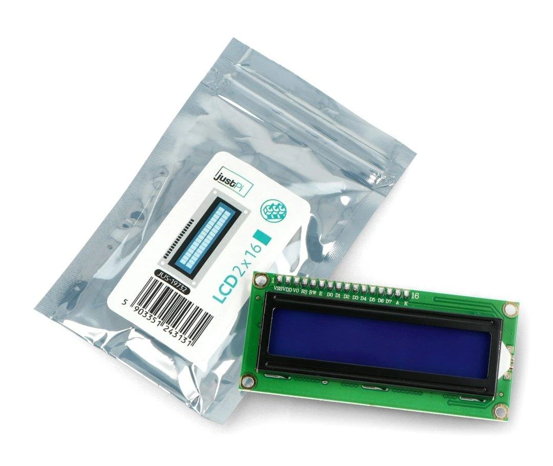 LCD ekranas 2x16 simbolių mėlynas su jungtimis - justPi