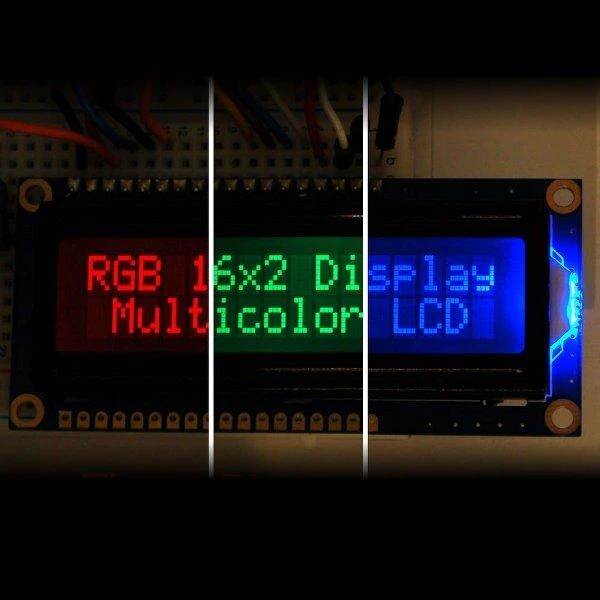RGB LCD ekranas 2x16 su trimis apšvietimo spalvomis