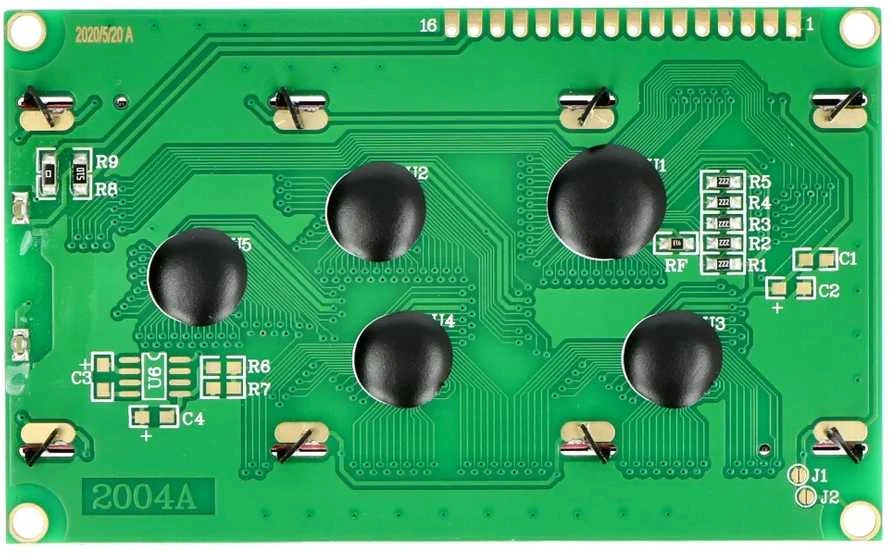 LCD ekrano 4x20 modulis: galinė plokštės pusė