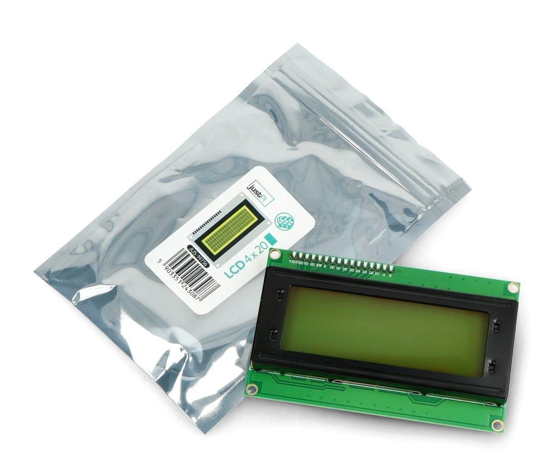 LCD ekranas 4x20 žalių simbolių su jungtimis - justPi