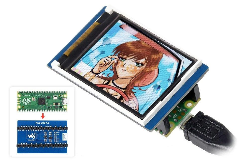 LCD TFT ekranas 1.8" 160x128px, SPI, 65K RGB, skirtas Raspberry Pi Pico, Waveshare 19579