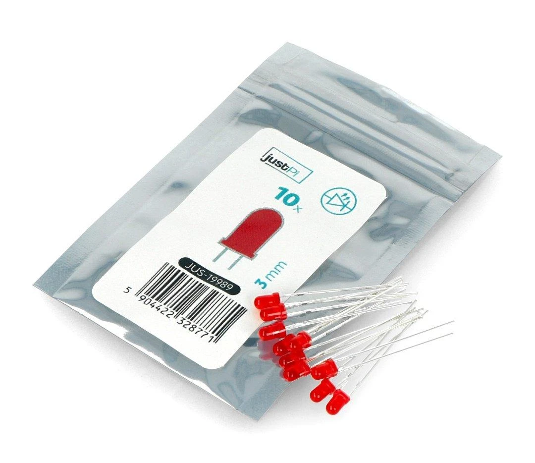 LED 3mm raudonas - 10 vnt - JustPi