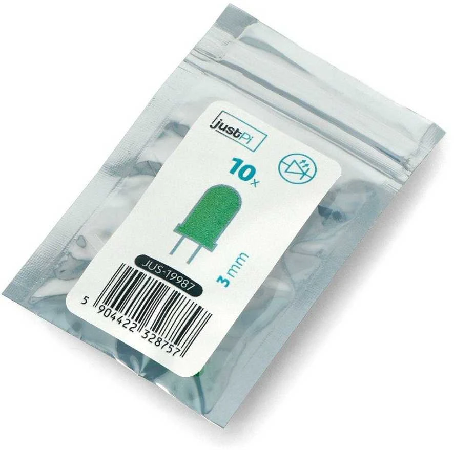 LED 3mm žalias - 10 vnt - JustPi