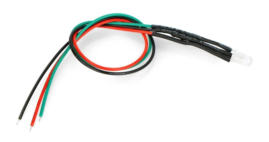 Oem LED 5mm 12V su rezistoriumi ir viela - dviejų spalvų raudona/žalia - bendras katodas - 5 vnt