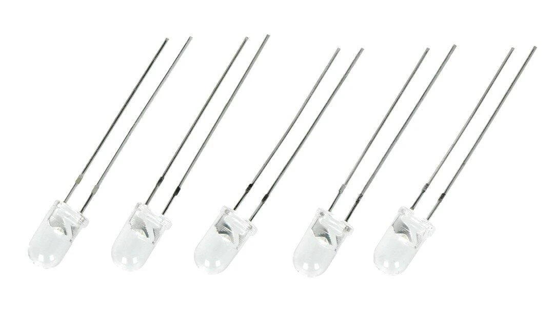 Penki 5 mm skaidrūs LED diodai