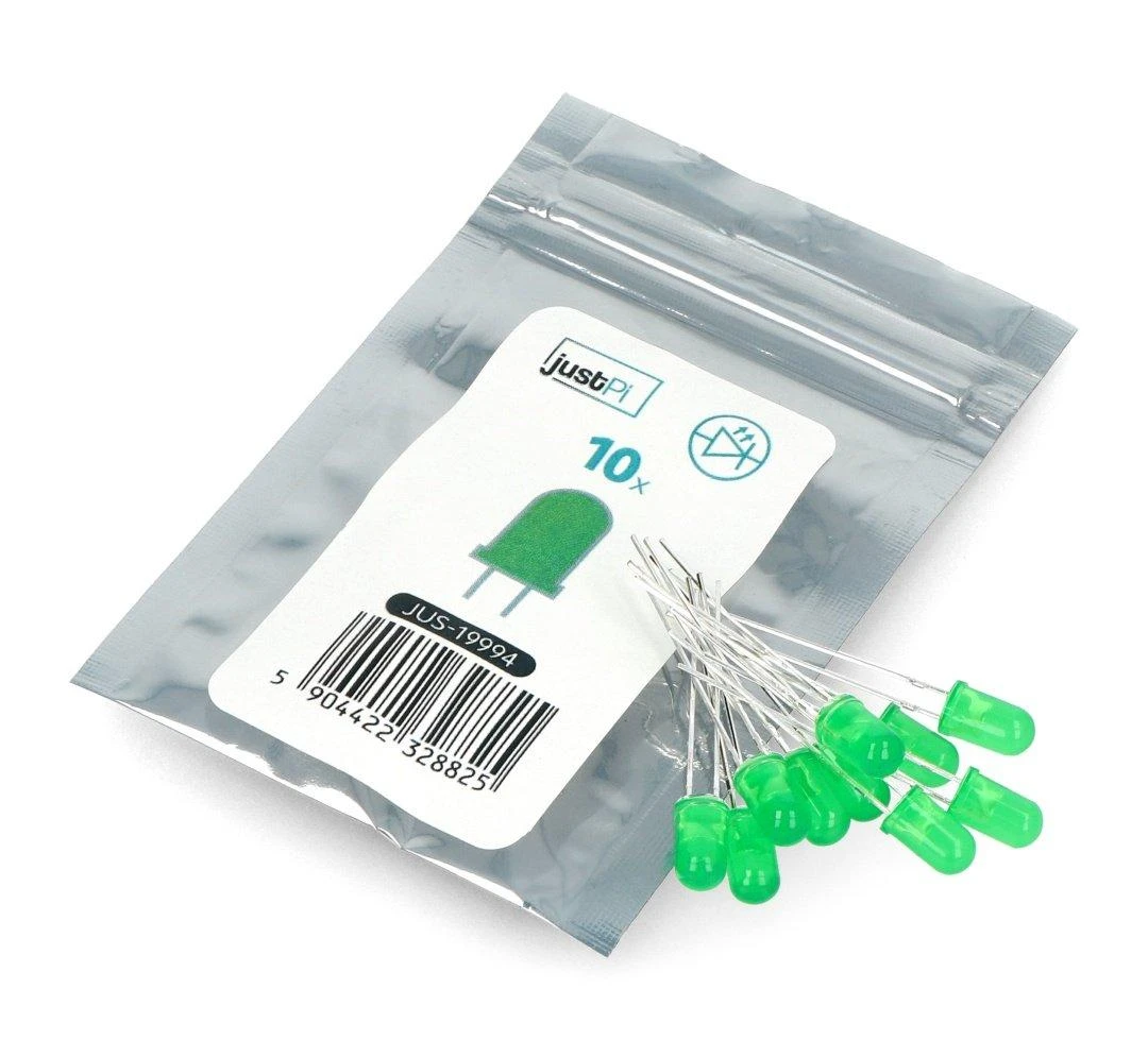 LED 5mm žalias - 10 vnt - justPi
