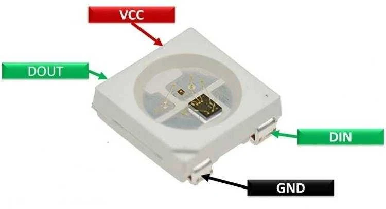 WS2812B 5050 LED su kontaktų žymėjimu