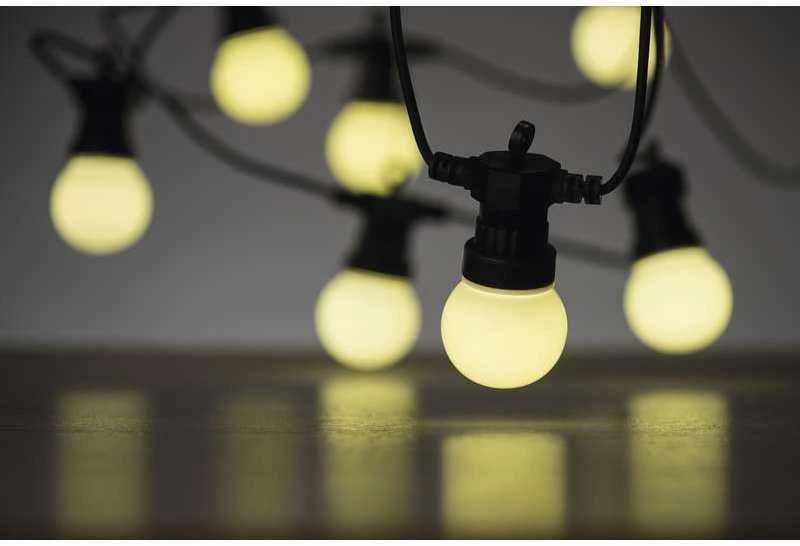 Led girlianda iš 10 vnt didelių burbulų, šiltai balta, matinės, 5W, IP44, EMOS