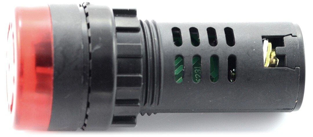 Oem LED indikatorius 12V DC - 28mm - raudonas su garsiniu signalu