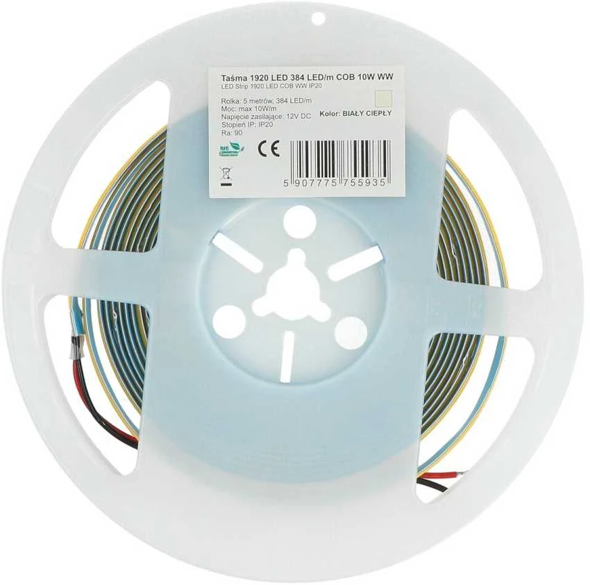 Oem LED juosta COB 24V IP20 10W / m 384 diodai / m - šilta balta spalva - 5m
