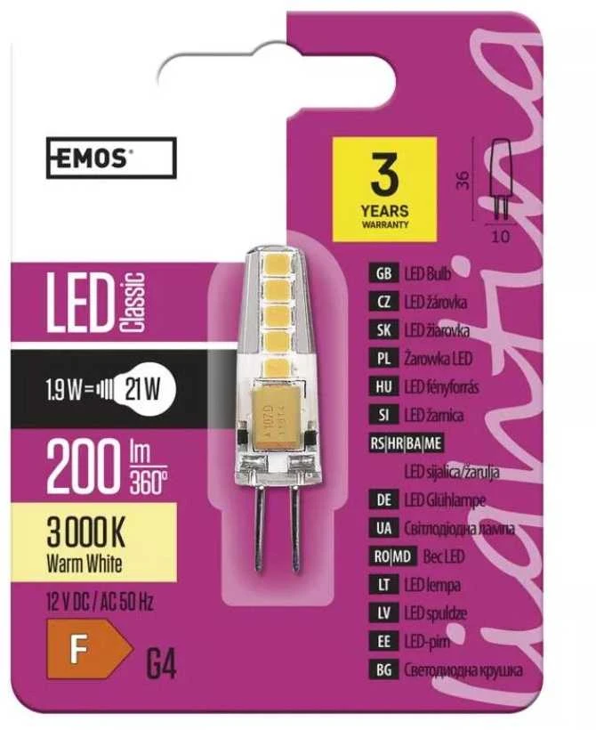 LED lemputė G4 12V JC 2W 210lm, šiltai balta, 3000K, EMOS