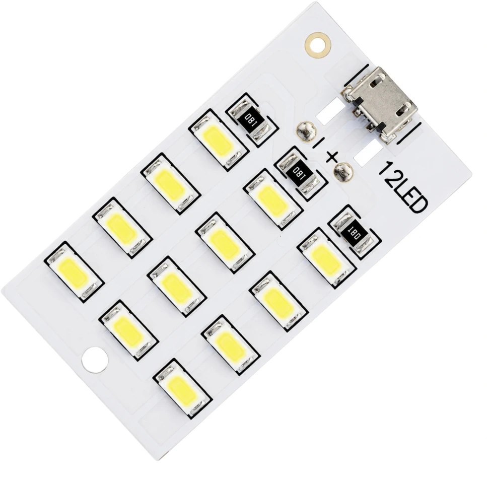LED plokštė 5730 SMD Micro USB 12 diodų 5V šaltai balta šviesa