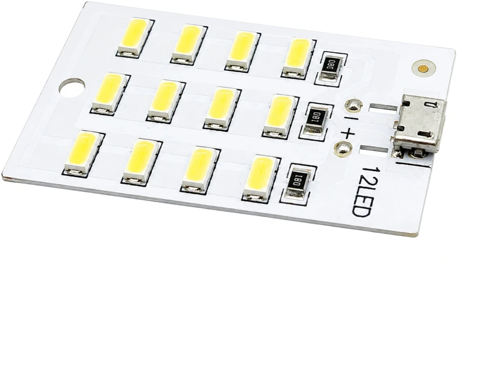 LED plokštė 5730 SMD Micro USB 12 diodų 5V šaltai balta šviesa