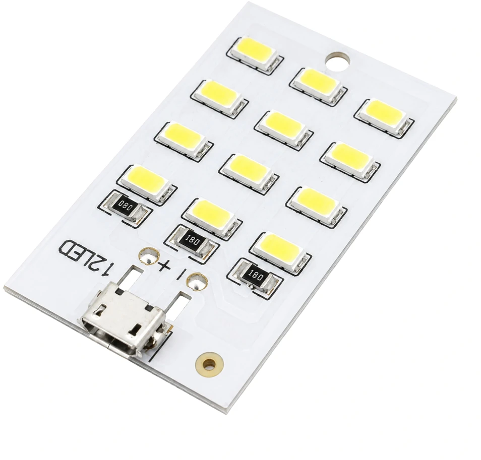 LED plokštė 5730 SMD Micro USB 12 diodų 5V šaltai balta šviesa
