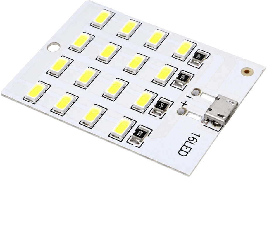 LED plokštė 5730 SMD Micro USB 16 diodų 5V šaltai balta šviesa 2vnt