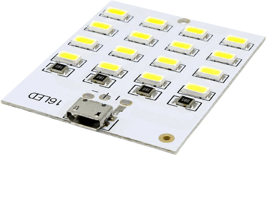 LED plokštė 5730 SMD Micro USB 16 diodų 5V šaltai balta šviesa 2vnt
