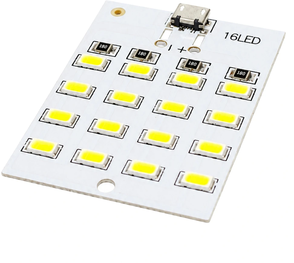 LED plokštė 5730 SMD Micro USB 16 diodų 5V šaltai balta šviesa 2vnt