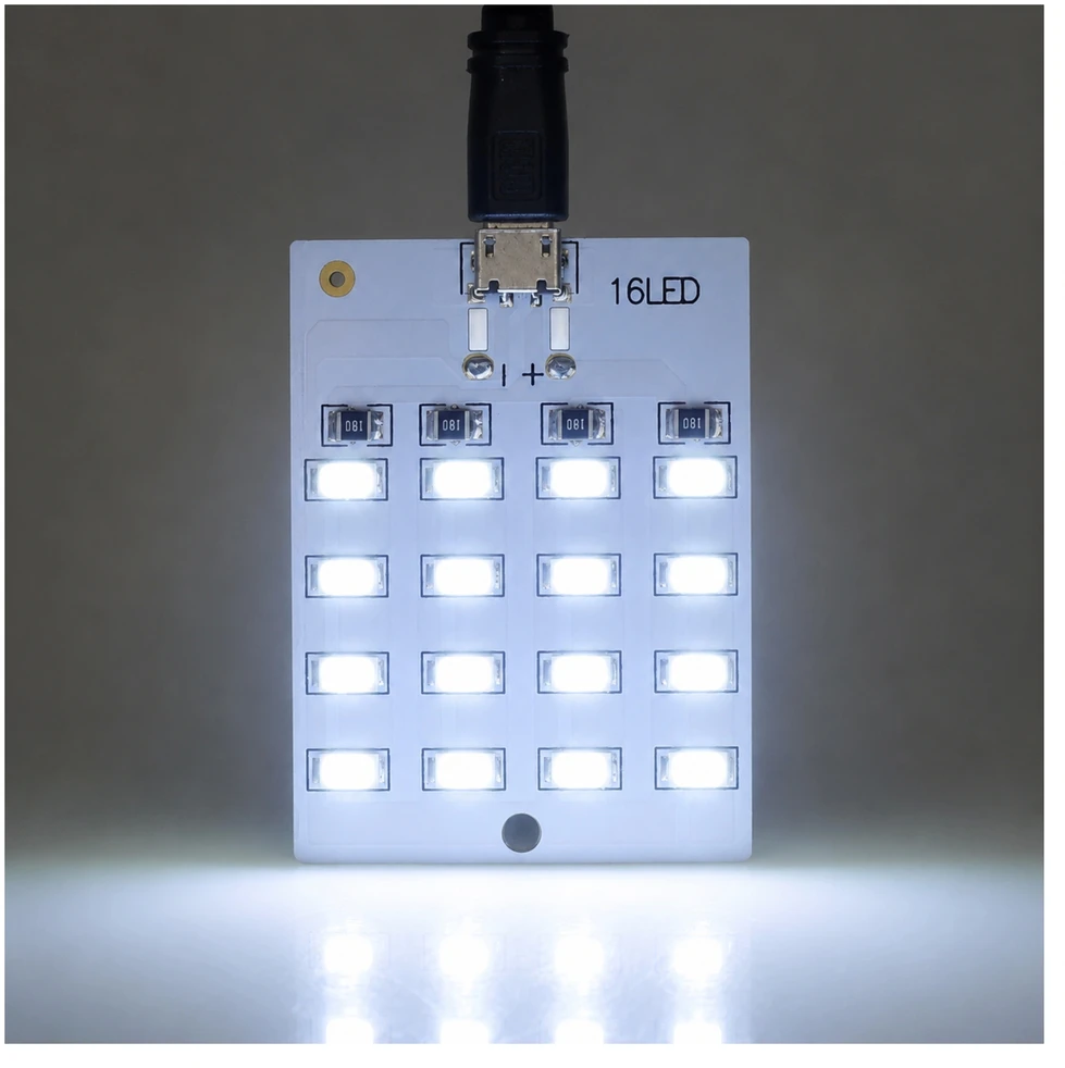 LED plokštė 5730 SMD Micro USB 16 diodų 5V šaltai balta šviesa 2vnt