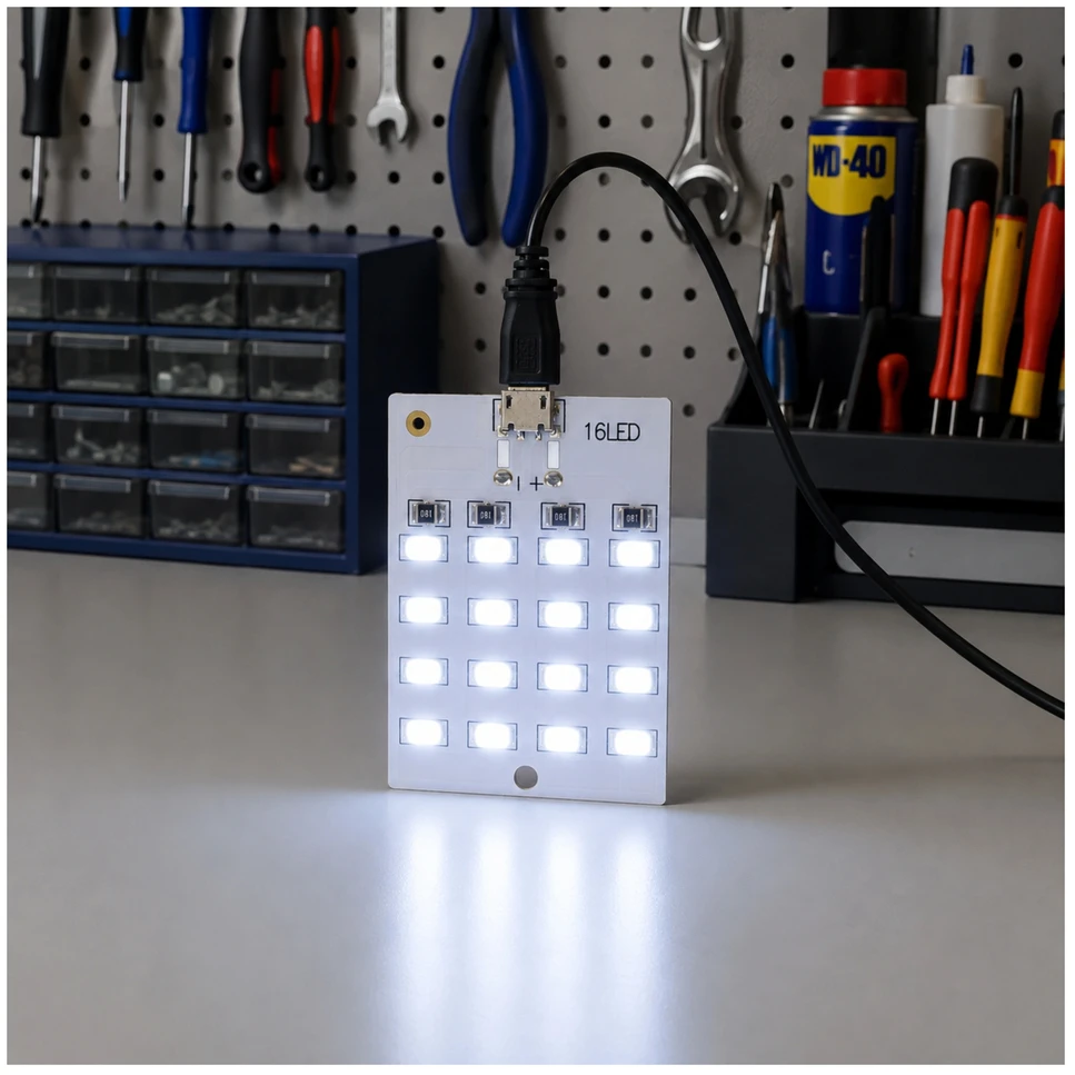 LED plokštė 5730 SMD Micro USB 16 diodų 5V šaltai balta šviesa 2vnt