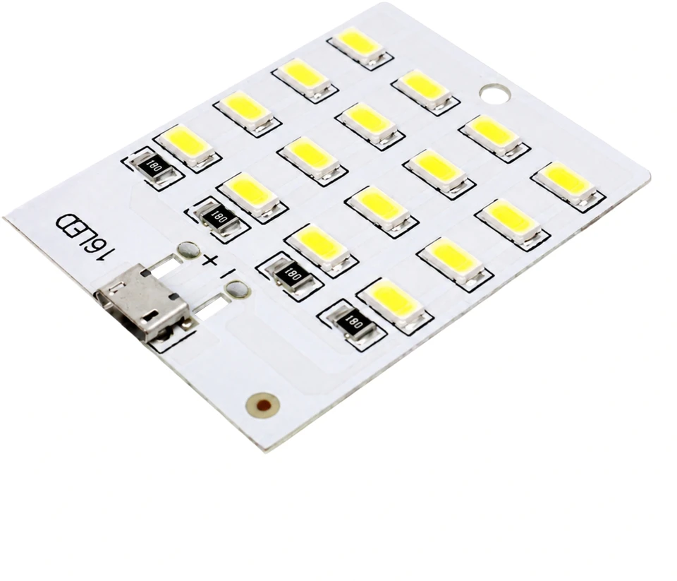 LED plokštė 5730 SMD Micro USB 16 diodų 5V šaltai balta šviesa 2vnt