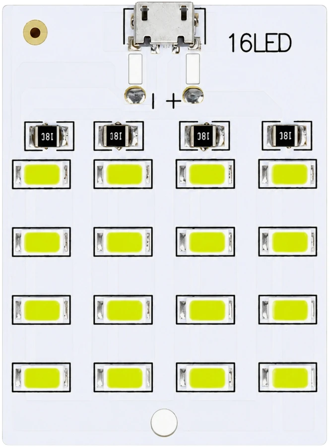 LED plokštė 5730 SMD Micro USB 16 diodų 5V šaltai balta šviesa 2vnt