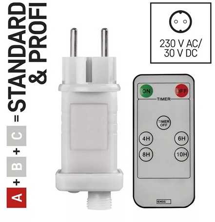 LED šviesos girliandų EMOS CONNECTING matinimo šaltinis, 30Vdc, 12W, su pulteliu, IP44, EMOS