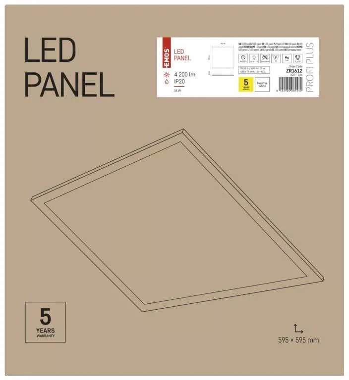 LED šviesos panelė LEXXO 34W, 60x60cm, 4200lm, neutraliai balta 4000K, EMOS