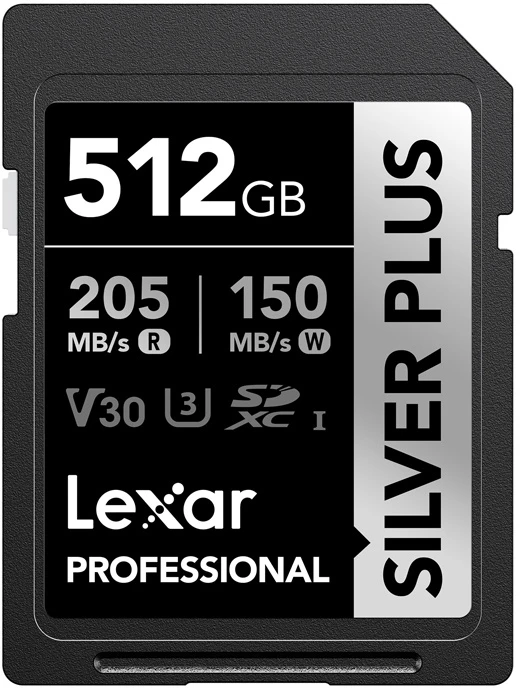 Atminties kortelė Lexar SDXC Professional Sidabrinis Plus UHS-I/U3/A2/4K R205/W150 (V30) 512GB