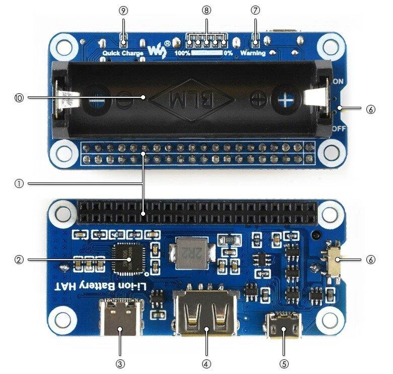 Li-Ion baterijos priedėlis, skirtas Raspberry Pi, Waveshare 15141