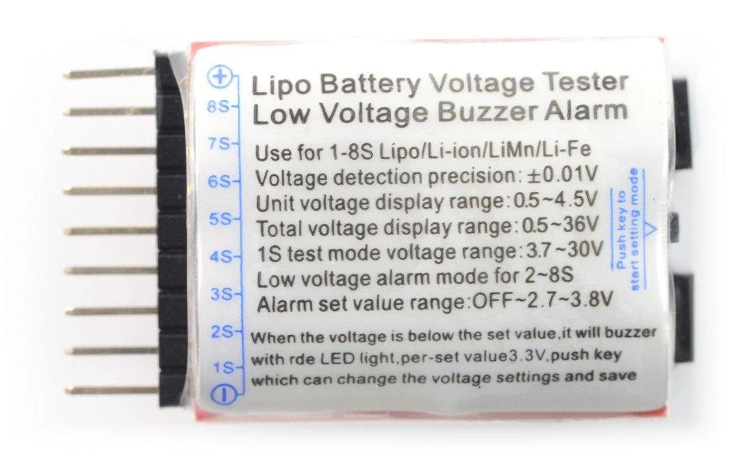 Oem Li-Pol 1-8S įtampos indikatorius su P309 garsiniu signalu