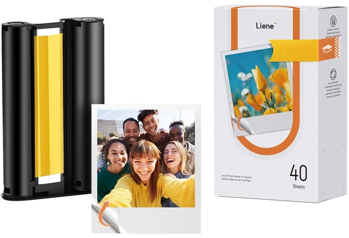 Spausdintuvas Liene Amber 3x3" Self-Adhesive Photo Paper, 40 Sheets + 1 Refill