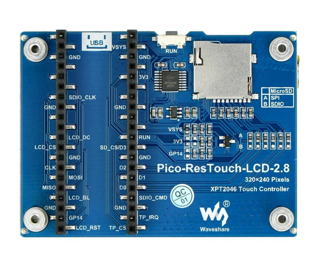 Lietimui jautrus LCD IPS ekranas 2.8" 320x240px, SPI, 65K RGB, skirtas Raspberry Pi Pico, Waveshare 19804
