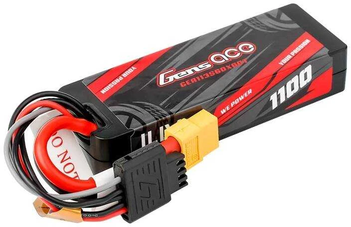 Lipo Gens ace G-Tech 1100mAh 11.1V 3S1P 60C GRP-76 kietojo korpuso baterija su XT60 kištuku