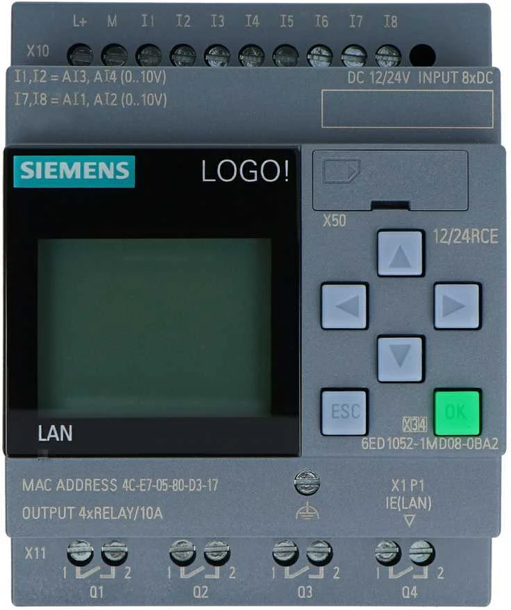 LOGOTIKAS! 12/24RCE – skaitmeninis įvesties/išvesties modulis su ekranu – Siemens 6ED1052-1MD08-0BA2