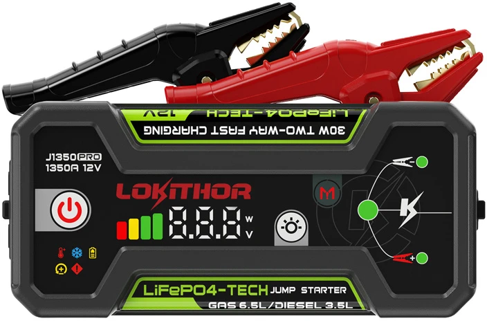 Startinis Įkroviklis - Lokithor J1350 Pro 1350A Piko Srovė Benzininiams Iki 6.5 L Dyzeliniams Iki 3.5 L Juodas