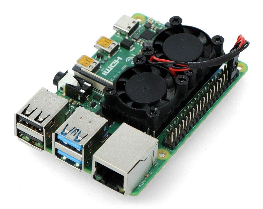 Raspberry Pi aušinimo modulis su dviem ventiliatoriais