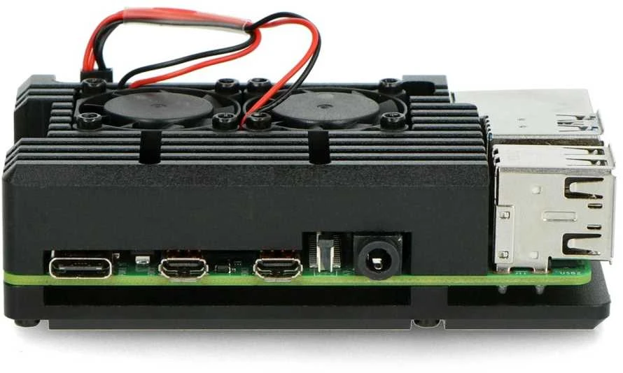 Lonten Technology justPi dėklas Raspberry Pi 4B - aliuminis su dviem ventiliatoriais - juodas - LT-4B02
