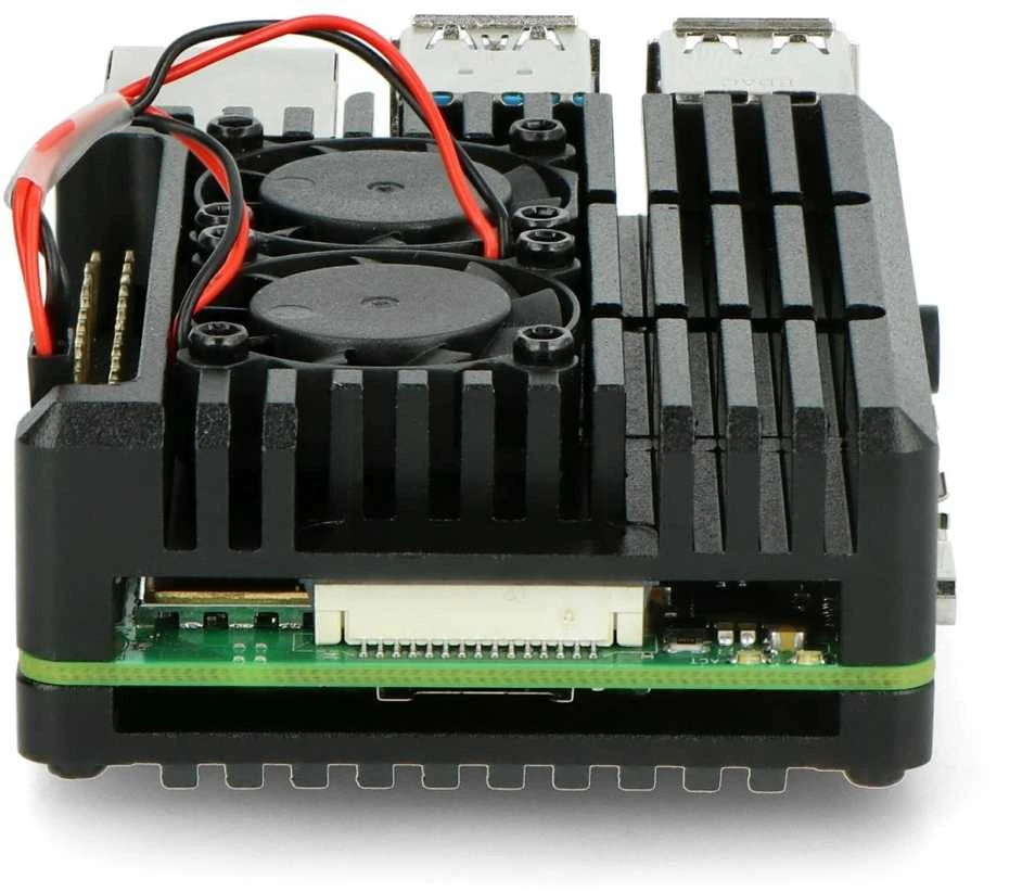 Lonten Technology justPi dėklas Raspberry Pi 4B - aliuminis su dviem ventiliatoriais - juodas - LT-4B02