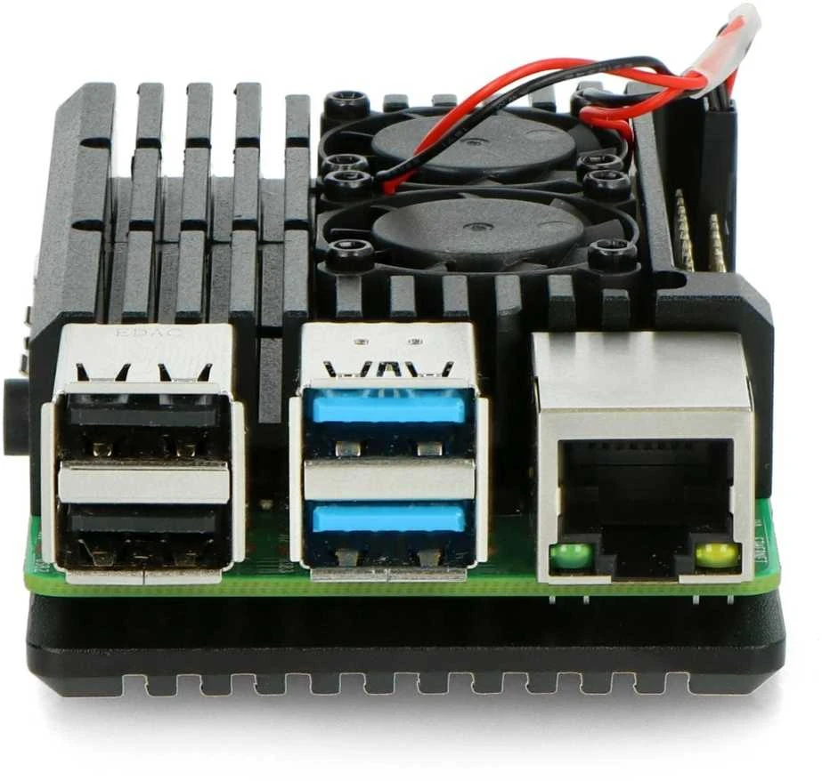 Lonten Technology justPi dėklas Raspberry Pi 4B - aliuminis su dviem ventiliatoriais - juodas - LT-4B02
