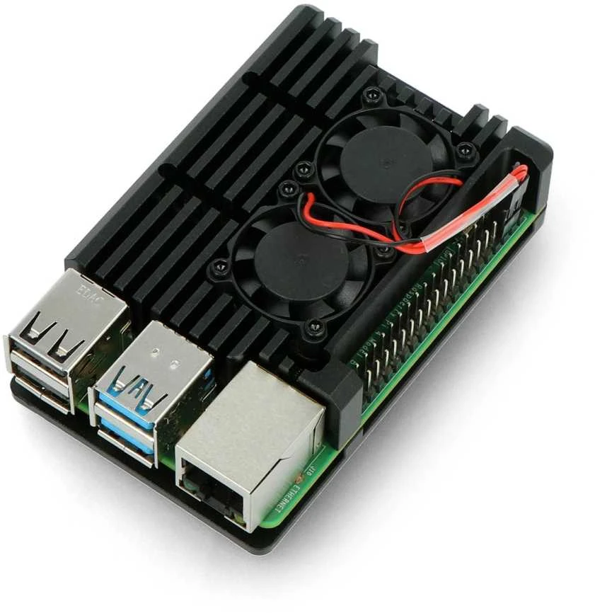 Lonten Technology justPi dėklas Raspberry Pi 4B - aliuminis su dviem ventiliatoriais - juodas - LT-4B02