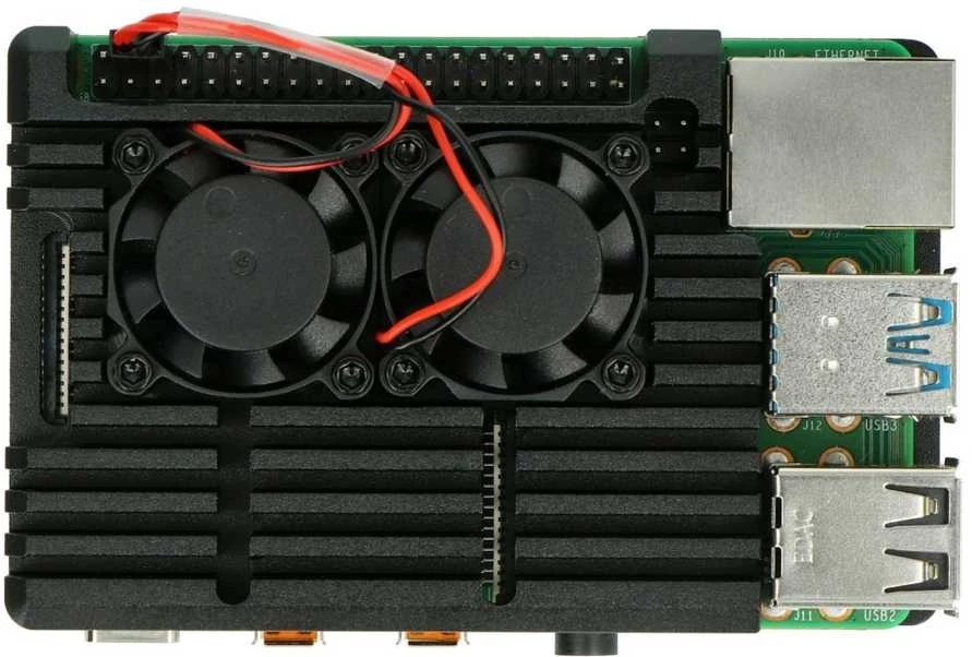 Lonten Technology justPi dėklas Raspberry Pi 4B - aliuminis su dviem ventiliatoriais - juodas - LT-4B02