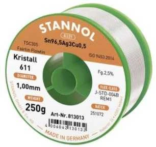 Lydmetalis Sn96.5/Ag3/Cu0.5 1.00mm 250g su fliusu Stannol