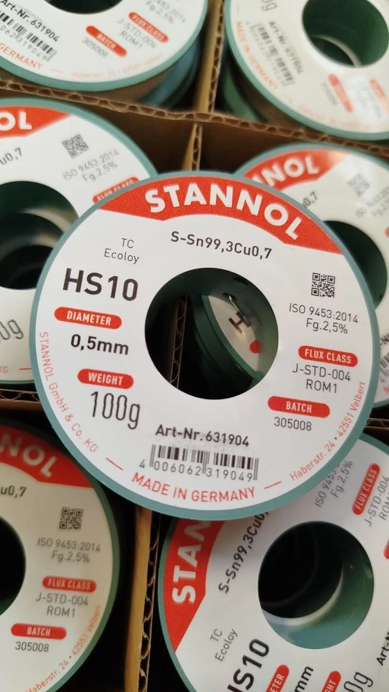 Stannol Lydmetalis su fliusu HS10 Sn99Cu1 0.5mm 100g