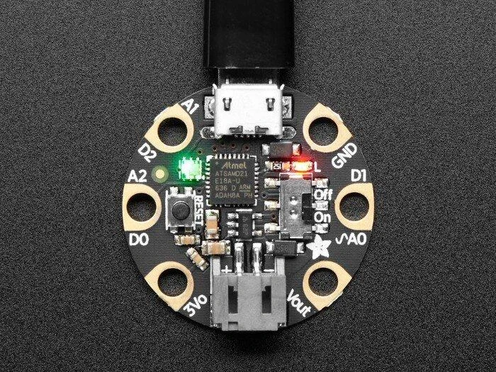 M0 GEMMA, miniatiūrinė platforma su 3.3 V mikrovaldikliu ATSAMD21E18, Adafruit 3501