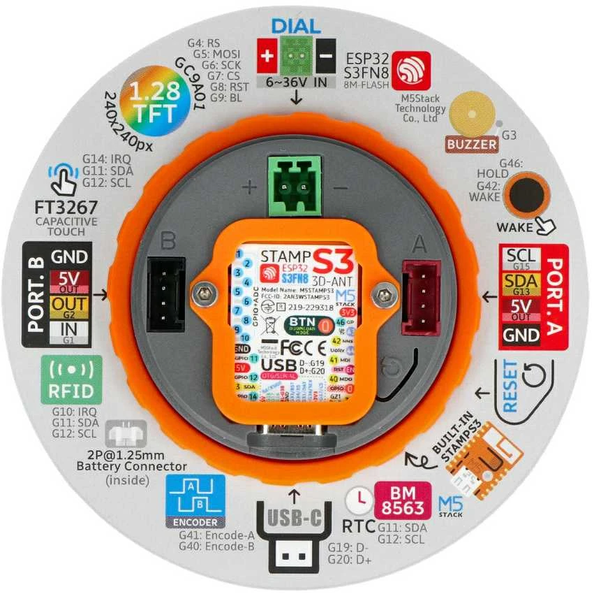 M5Dial techninė schema ir jungtys