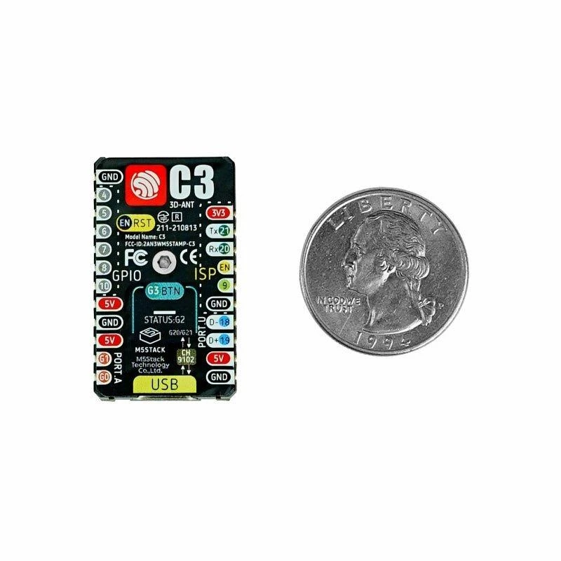 M5Stack M5Stamp C3 Mate su kaiščių juostomis