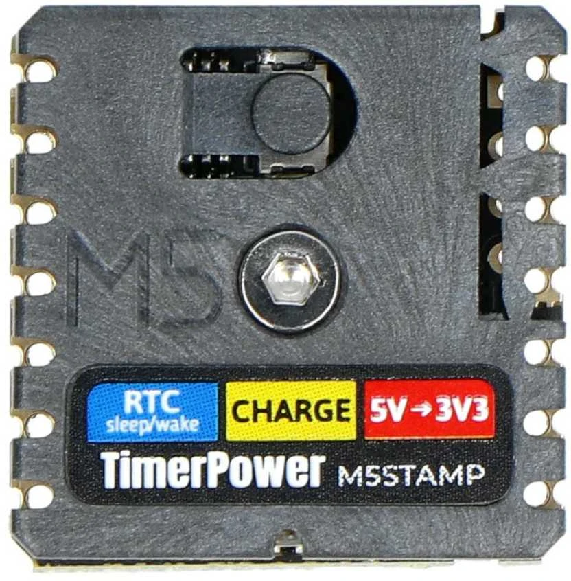 M5Stamp Timer Power modulis su mygtuku ir indikaciniais ženklais